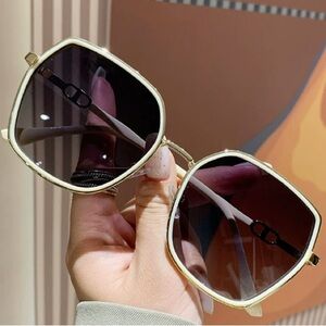 Gold Frame Sunglasses with Dark Brown Gradient Lenses